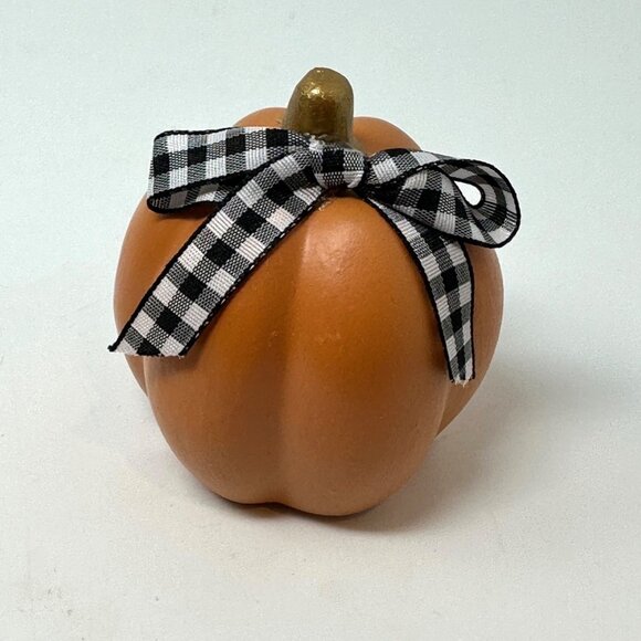 Fall Mini Pumpkins Set Orange Gray Teal with Gingham Bow Farmhouse Tiered Tray - Picture 2 of 11
